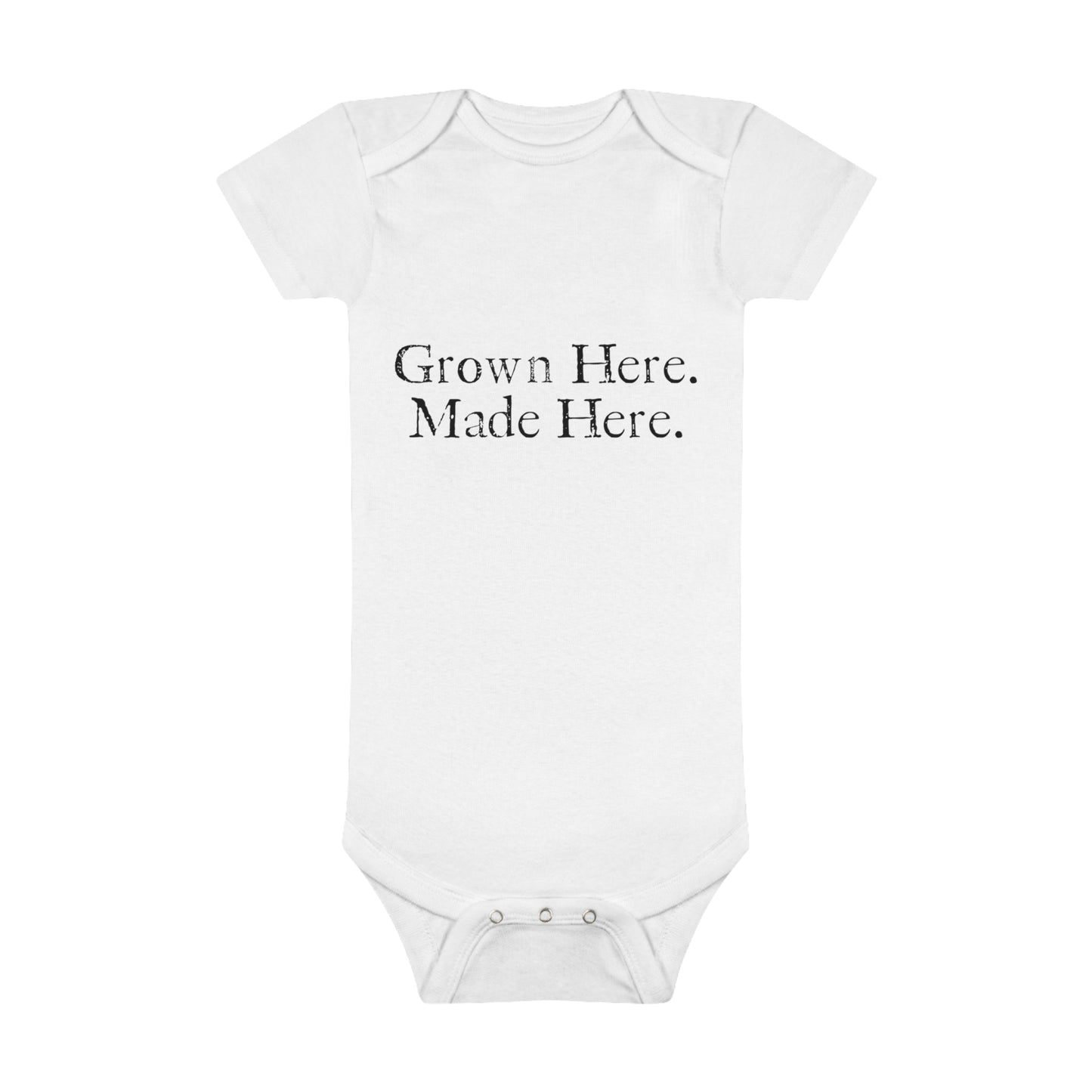 "Grown Here. Made Here." Gerber's Organic Baby Onesie®