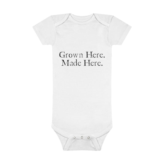 "Grown Here. Made Here." Gerber's Organic Baby Onesie®